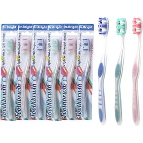 Toothbrush Medium Adults, Medium Toothbrushes for Adults with Tongue Scraper, Travel Toothbrushes with Ergonomic Handle, Assorted Colors, 6 Pack