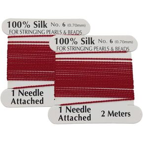 2 Pieces Silk Beading Cord Thread and Needle Size 6 Garnet Red Color in Kuwait