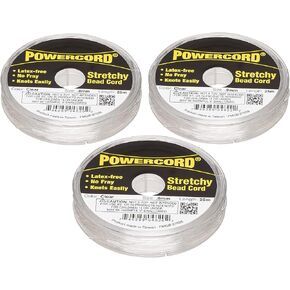 Power Cord Pack of 3 Powercord Elastic 0.8mm Clear 25-Meter Spools Jewelry-Making Stretchy Cord (75 Meters / 246 feet Total)