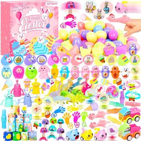 120 Pcs Pastel Prefilled Plastic Easter Eggs Filled with Assorted Toys Stickers Inside for Kids Boys Girls Toddlers Easter Theme Party Favors Easter Eggs Hunt Basket Filler Stuffers Supplies
