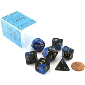 Chessex Dice FBA_26435 Polyhedral 7-Die Gemini Set - Black-Blue with Gold Chx-26435, Multicolor