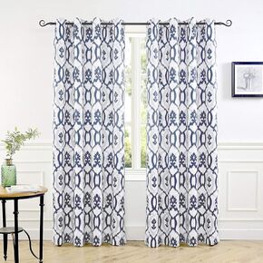 DriftAway Evelyn Thermal Room Darkening Grommet Unlined Window Curtains Ikat Floral Pattern Set of 2 Panels Each Size 52 Inch by 72 Inch Navy Blue