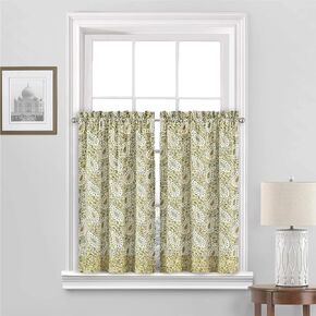 Waverly Paisley Verveine Small Panel Tiers Privacy Window Treatment Pair Bathroom, Living Room, 52" x 36", Blue Jay