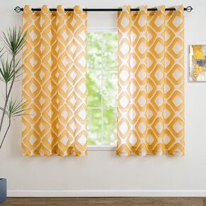 Shaggy Sheer White Curtains 84 inches Long, Diamond Patterned White Drapes Geometric Faux Linen Sheer Curtains for Living Room, Grommet Window Curtain Panels Set of 2 pcs, Off White in Kuwait