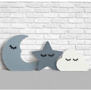 3 Pcs Cloud Stars and Moon Nursery Decor Bohemian Wood Nursery Shelves Decoration Wooden Celestial Nordic Boho Baby Nursery Wall Decor for Bedroom Boys Girls Kids
