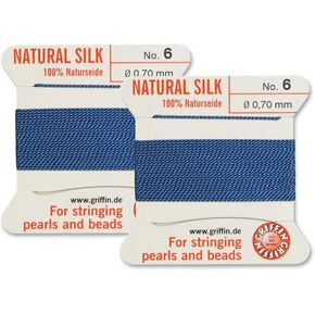 2 Pcs Griffin Natural Silk Beading Cord Thread and Needle Size 6 Blue Color