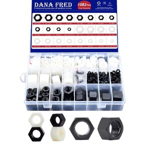 Nylon Hex Nut Metric Thread Hexagon Nuts Assortment Kit Black White M2 M2.5 M3 M4 M5 M6 M8 M10 M12 M14 M16 M18 M20