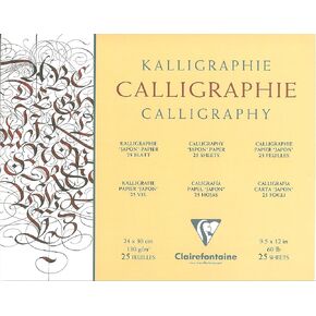 Clairefontaine - Ref 96439C - Calligraphy Pad (25 Sheets) - 24 x 30cm, 130gsm Simili Japon Paper, Cream Coloured, Glued Head - Suitable for Reed & Brush Calligraphy Pens