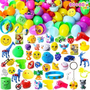 JOYIN 60Pcs Easter Eggs with Toys Stickers Inside, Prefilled Easter Eggs Hunt with Assorted Toys for Kids Boys Girls, Basket Stuffers Filler, Party Favors, Classroom Exchange