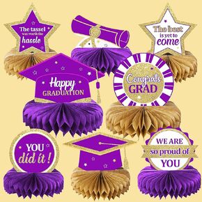 2024 Graduation Party Decorations Class of 2024 Congrats Grad Honeycomb Centerpieces Congratulate Graduation Table Toppers for Graduation Party Favor Supplies Maroon 8Pcs