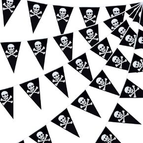 Tatuo 60 Pcs Pirate Banner Skull Pirate Flag Birthday Party Decorations Jolly Roger Ship Triangle Pennant Bunting Decor for Wedding Celebration Decor Outdoor Party Supplies