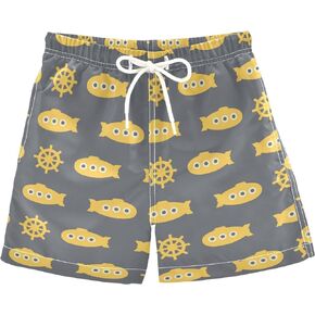 Yellow Submarine Boys Swim Trunks Gold Rudder Nautical Toddler Beach Board Shorts Baby Summer Bathing Suit 2T
