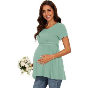 Women's Maternity Tops Short & Long Sleeve Pleated Waist Shirts Pregnancy Clothes in Kuwait