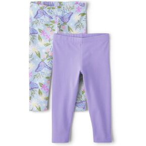 The Children's Place Baby Girls' and Toddler Print Legging, Butterfly/Purple 2-Pack, 4 Years