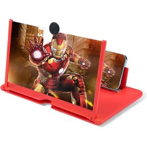 Phone Screen Magnifier- HD 3D Mobile Screen Amplifier for Video,Movies - Foldable Cellphone Stand with Screen Enlarger for All Smartphones (Red)