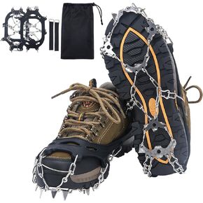 Crampons for Hiking Boots, Shoes, Anti Slip 19 Stainless Steel Crampons Ice Cleats Traction Snow Grips Safe Protect for Women Men Kids Walking Climbing