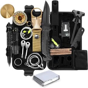 Survival Kit with Storage Case, 28 Pieces, Tactical Equipment for Camping, Backpacking, Adventures and More