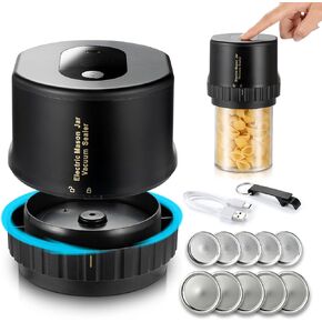 Electric Mason Jar Vacuum Sealer,Vacuum Sealer Kit for Mason Canning Jars, Mason Jar Sealer with Can Opener and Regular & Wide Mouth Mason Jar Lids, Black