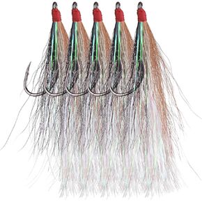 Bucktail Teasers with Hook Saltwater, Fishing Teaser Lures Fluke Rig Flounder Rig Fishing Jig Hooks 5 Colors