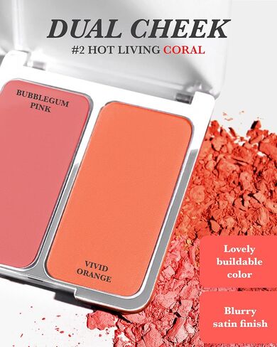 2-in-1 Cheek Tint Blush Contour Palette Hot Living Coral Blush High Pigment Blush Cheek Tint Compact Powder Makeup Blush Cheek Stain Face Makeup Powder Blush Face Korean Beauty Blush (0.30 fl oz) in Saudi Arabia