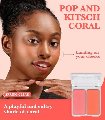 2-in-1 Cheek Tint Blush Contour Palette Hot Living Coral Blush High Pigment Blush Cheek Tint Compact Powder Makeup Blush Cheek Stain Face Makeup Powder Blush Face Korean Beauty Blush (0.30 fl oz) in Saudi Arabia