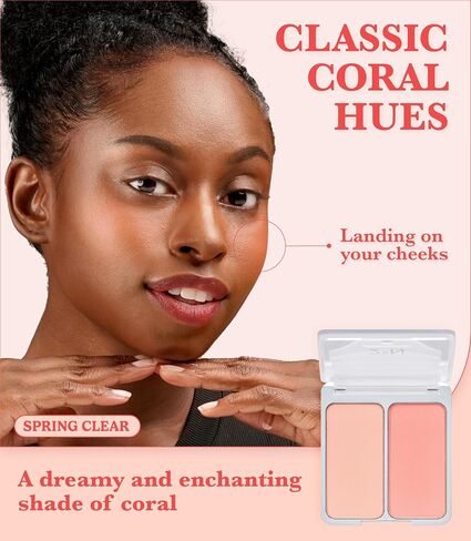 2-in-1 Cheek Tint Blush Contour Palette Hot Living Coral Blush High Pigment Blush Cheek Tint Compact Powder Makeup Blush Cheek Stain Face Makeup Powder Blush Face Korean Beauty Blush (0.30 fl oz) in Saudi Arabia