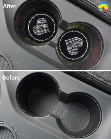 قطعتان من قواعد الأكواب للسيارة على شكل قلب، 2.76 بوصة مضادة للانزلاق ومضادة للصدمات، قواعد سيارة لطيفة عالمية، ملحقة بأحجار الراين الكريستالية الكاملة والاكسسوارات الداخلية للسيارات للنساء (قلب وردي) in Kuwait