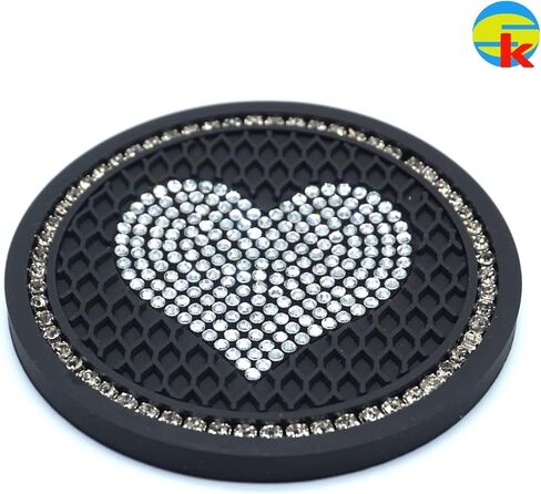 قطعتان من قواعد الأكواب للسيارة على شكل قلب، 2.76 بوصة مضادة للانزلاق ومضادة للصدمات، قواعد سيارة لطيفة عالمية، ملحقة بأحجار الراين الكريستالية الكاملة والاكسسوارات الداخلية للسيارات للنساء (قلب وردي) in Kuwait