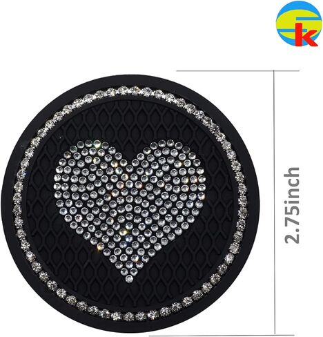 قطعتان من قواعد الأكواب للسيارة على شكل قلب، 2.76 بوصة مضادة للانزلاق ومضادة للصدمات، قواعد سيارة لطيفة عالمية، ملحقة بأحجار الراين الكريستالية الكاملة والاكسسوارات الداخلية للسيارات للنساء (قلب وردي) in Kuwait