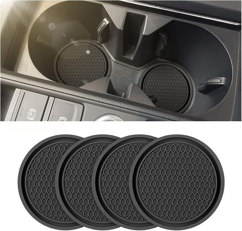 Car Cup Coaster, 4 Pack Universal Non-Slip Cup Holders Embedded in Ornaments Coaster, 2.75 Inch Durable PVC Car Coaster, Suitable for Most Car Interior Accessories (Black) in Saudi Arabia