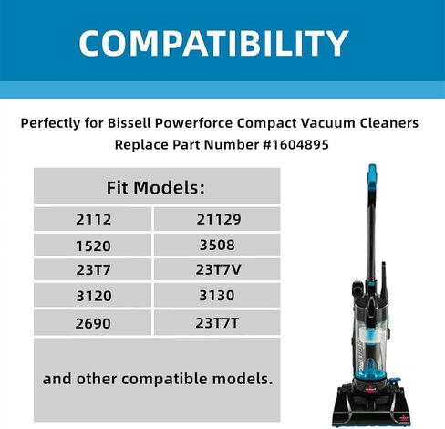 أحزمة بديلة لمكنسة بيسيل باور فورس المدمجة موديل 2112 1520 3508 2690 23T7 23T7V 3130 21129 استبدال الأجزاء 1604895، حزمة من 3 in Kuwait