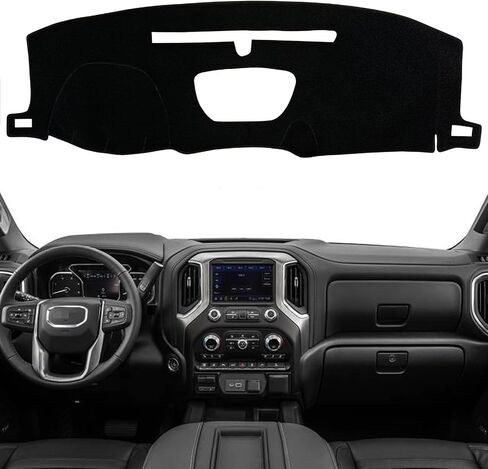 Dash Mat Cover Custom for GMC Sierra 1500 Fit for 2019 2020 2021 Chevrolet Silverado 1500 2500 3500 Dashboard mat Covers Accessories (GMC Sierra Embroidery Black Rim) in Saudi Arabia