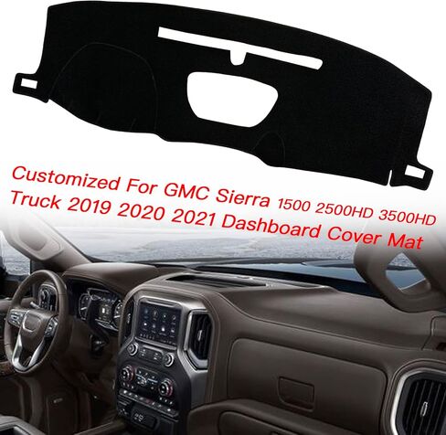Dash Mat Cover Custom for GMC Sierra 1500 Fit for 2019 2020 2021 Chevrolet Silverado 1500 2500 3500 Dashboard mat Covers Accessories (GMC Sierra Embroidery Black Rim) in Saudi Arabia