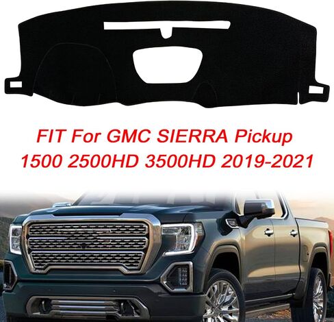 Dash Mat Cover Custom for GMC Sierra 1500 Fit for 2019 2020 2021 Chevrolet Silverado 1500 2500 3500 Dashboard mat Covers Accessories (GMC Sierra Embroidery Black Rim) in Saudi Arabia