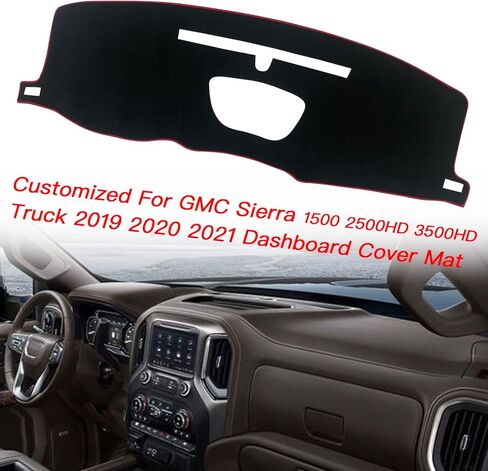 Dash Mat Cover Custom for GMC Sierra 1500 Fit for 2019 2020 2021 Chevrolet Silverado 1500 2500 3500 Dashboard mat Covers Accessories (GMC Sierra Embroidery Black Rim) in Saudi Arabia
