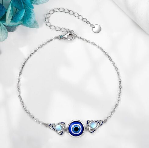 Evil Eye/Lotus Bracelet 925 Sterling Silver Evil Eye Bracelet Celtic Jewelry Lotus Flower Gifts for Women Girls in Saudi Arabia