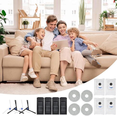 16 قطعة استبدال كيس الغبار فلتر HEPA لـ Ecovacs Deebot X2/ X2 Omni / X2pro / DEX86 قطع غيار المكنسة الكهربائية، 4 فرشاة جانبية، 4 مرشحات هيبا، 4 وسادات ممسحة، 4 أكياس غبار in Kuwait