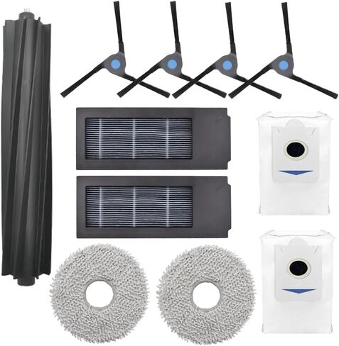 16 قطعة استبدال كيس الغبار فلتر HEPA لـ Ecovacs Deebot X2/ X2 Omni / X2pro / DEX86 قطع غيار المكنسة الكهربائية، 4 فرشاة جانبية، 4 مرشحات هيبا، 4 وسادات ممسحة، 4 أكياس غبار in Kuwait