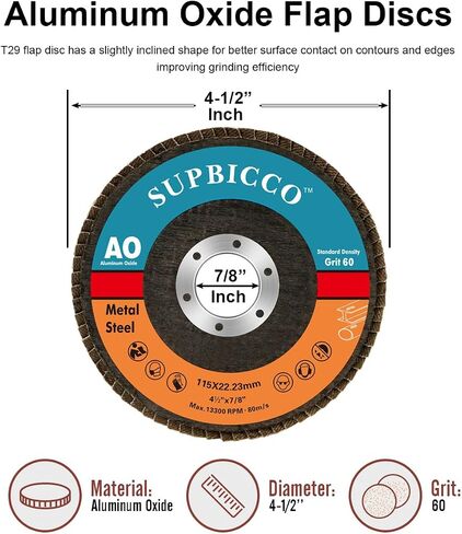 60 Grit Flap Discs, 4 1/2 x 7/8 Inch Grinding Sanding Wheel for Angle Grinder, 4.5" Type 29 Premium and Industrial Grade Aluminum Oxide Abrasives Flap Disk (10 Pack) in Saudi Arabia