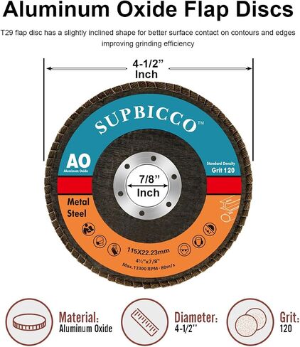 60 Grit Flap Discs, 4 1/2 x 7/8 Inch Grinding Sanding Wheel for Angle Grinder, 4.5" Type 29 Premium and Industrial Grade Aluminum Oxide Abrasives Flap Disk (10 Pack) in Saudi Arabia