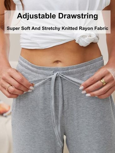 HEARTNICE 2 Pack Women's Pajamas Pants with Pockets Wide Leg Lounge Casual Loose Comfy Stretch Rib Yoga Sweatpants in Saudi Arabia