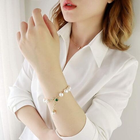 14K Gold Filled Baroque Pearl Bracelet with Emerald Zicronia, Lenth Adjustable Fresh Water Pearl(180mm+40mm Extension chain) in Saudi Arabia