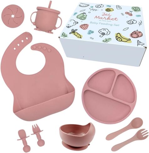 Baby Feeding Set 10 Piece | Baby Led Weaning Utensils Set Includes Suction Bowl and Plate, Baby Spoon and Fork, Sippy Cup with Straw and Lid | Baby Feeding Supplies Set in Saudi Arabia