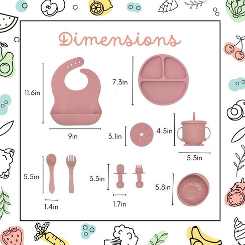 Baby Feeding Set 10 Piece | Baby Led Weaning Utensils Set Includes Suction Bowl and Plate, Baby Spoon and Fork, Sippy Cup with Straw and Lid | Baby Feeding Supplies Set in Saudi Arabia
