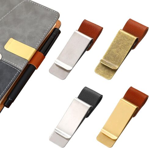 Metal Pen Holder for Notebook,4 Pcs Pen Clip for Notebook Retro Style Pen Loop Holder Bookmark Pen Holder Clip PU Leather Pen Holder Pen Sleeve with Stainless Steel Clip for Journal, Planner, Notebook in Saudi Arabia