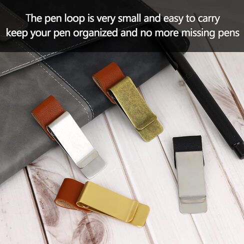 Metal Pen Holder for Notebook,4 Pcs Pen Clip for Notebook Retro Style Pen Loop Holder Bookmark Pen Holder Clip PU Leather Pen Holder Pen Sleeve with Stainless Steel Clip for Journal, Planner, Notebook in Saudi Arabia