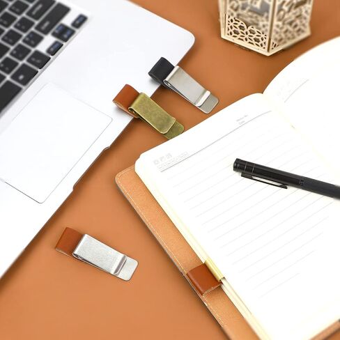 Metal Pen Holder for Notebook,4 Pcs Pen Clip for Notebook Retro Style Pen Loop Holder Bookmark Pen Holder Clip PU Leather Pen Holder Pen Sleeve with Stainless Steel Clip for Journal, Planner, Notebook in Saudi Arabia