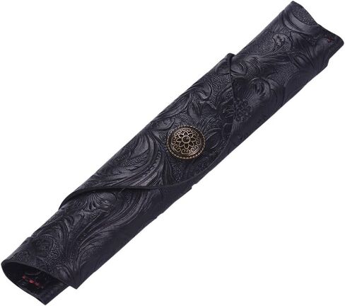 Vintage Handmade Leather Single Pen Case Holder Cowhide Fountain Pen Sleeve Roll Wrap Pen Pouch (Black Carved) in Kuwait