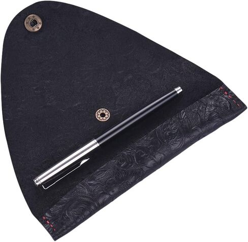 Vintage Handmade Leather Single Pen Case Holder Cowhide Fountain Pen Sleeve Roll Wrap Pen Pouch (Black Carved) in Kuwait