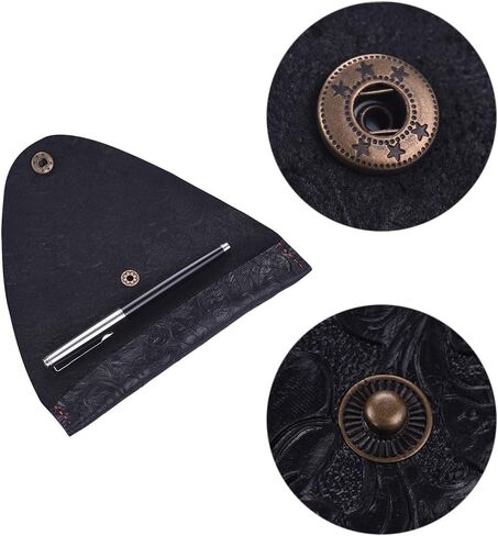 Vintage Handmade Leather Single Pen Case Holder Cowhide Fountain Pen Sleeve Roll Wrap Pen Pouch (Black Carved) in Kuwait